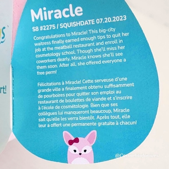 MIRACLE 🦊 8" FTM Pink Fennec Fox w Maroon Bow & Furry Belly Squishmallow NWT - Picture 7 of 7